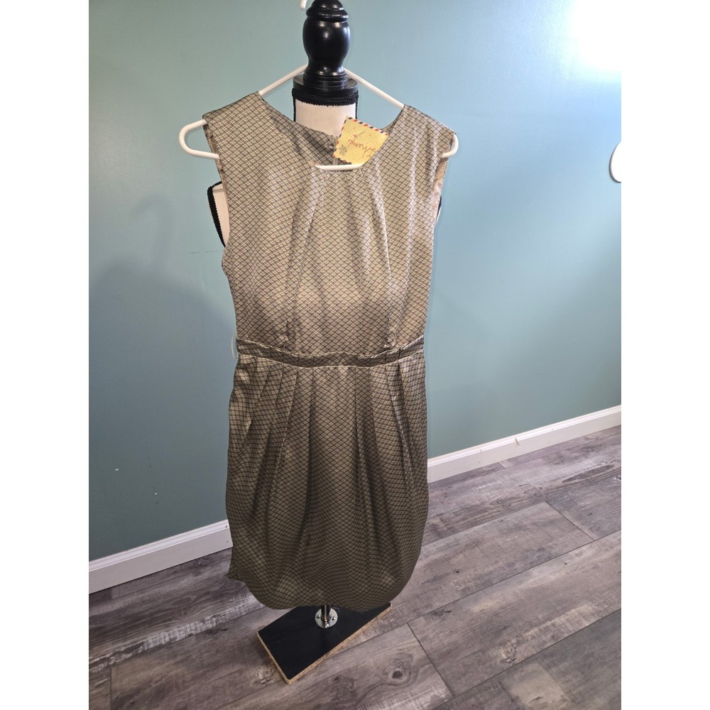 Theme Dress Small Metallic Geometric Print Bubble Hem Sleeveless Retro Mod Party